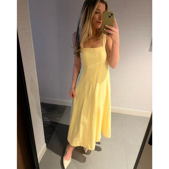 Abercrombie & Fitch Seamed Linen-Blend Midi Dress - XS - Sunny Yellow - Picture 4 of 6